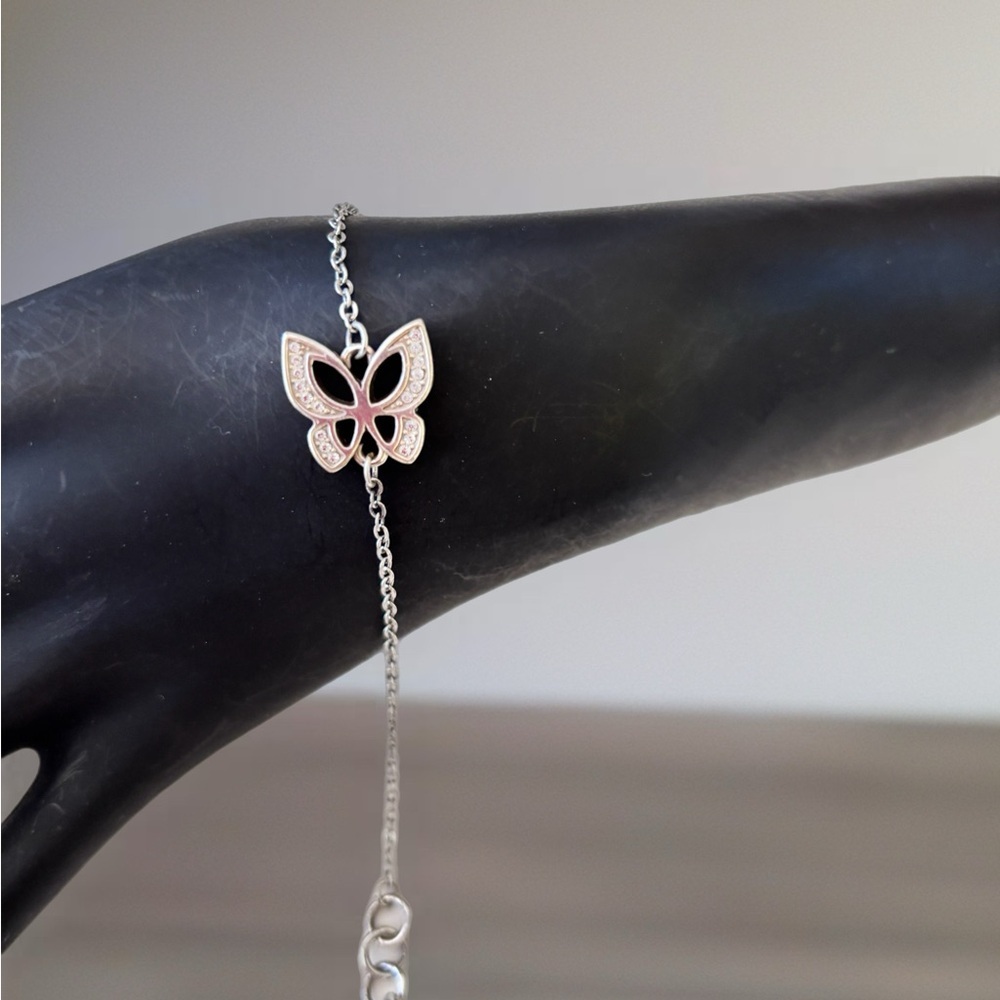 Brighton Elegant Silver Butterfly Bracelet.  Dainty crystal butterfly Bracelet